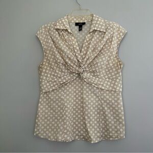 Alfani Beige White Polka Dot Ruched Bust Sleeveless Tank Top babydoll